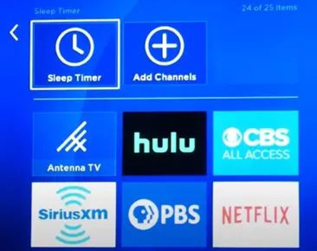 Shortcut tile of Sleep timer in Roku device