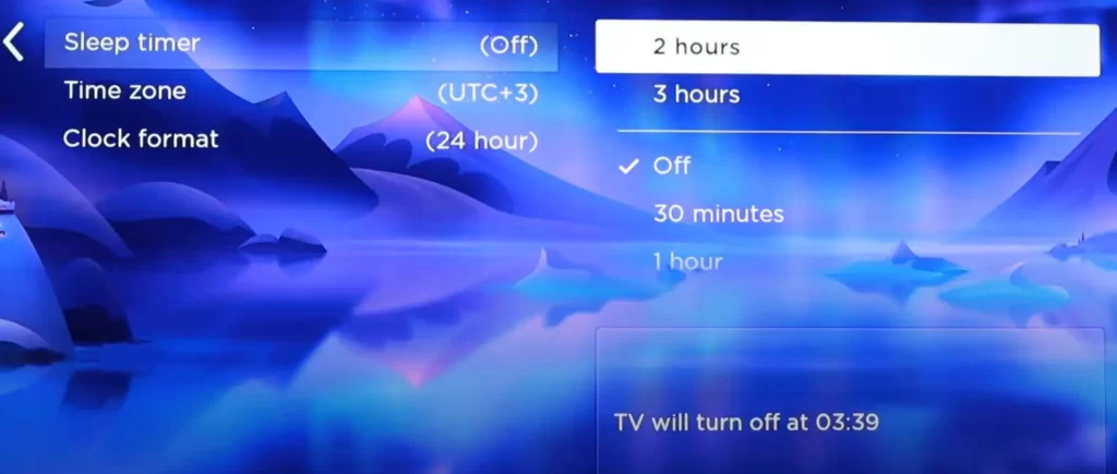 Sleep timer option in Roku device