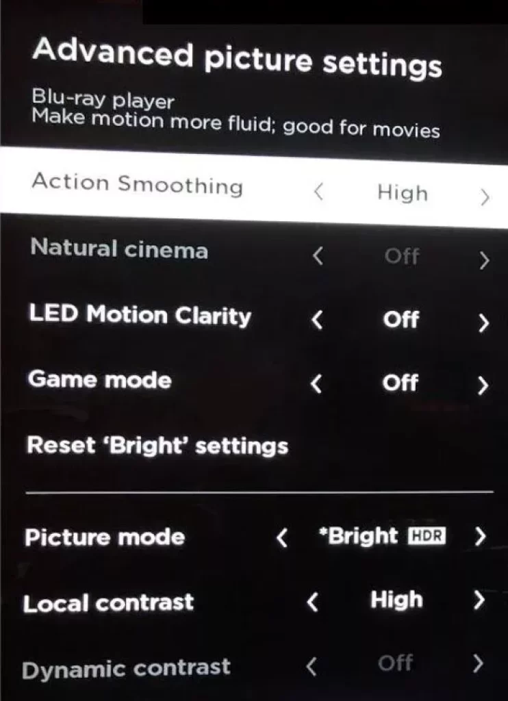 Advanced picture setting in TCL Roku TV