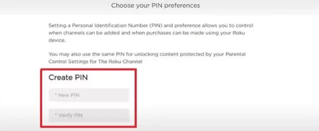 Option to set a 4-digit PIN in the PIN preference option on Roku's site