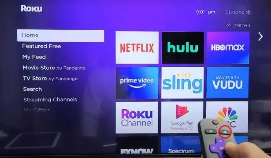 showing home screen on roku tv