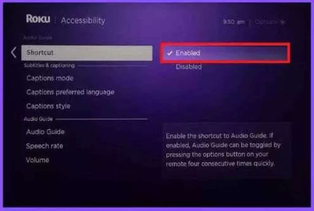 Enabling the Shortcut option on Roku