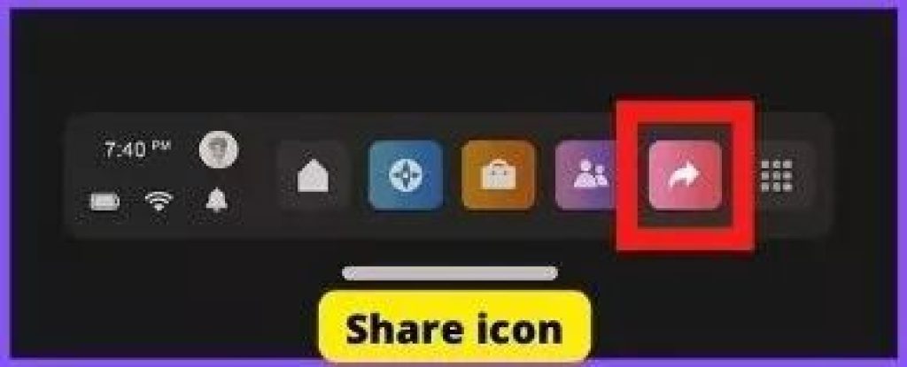 Oculus Quest device showing the share icon in the menu option