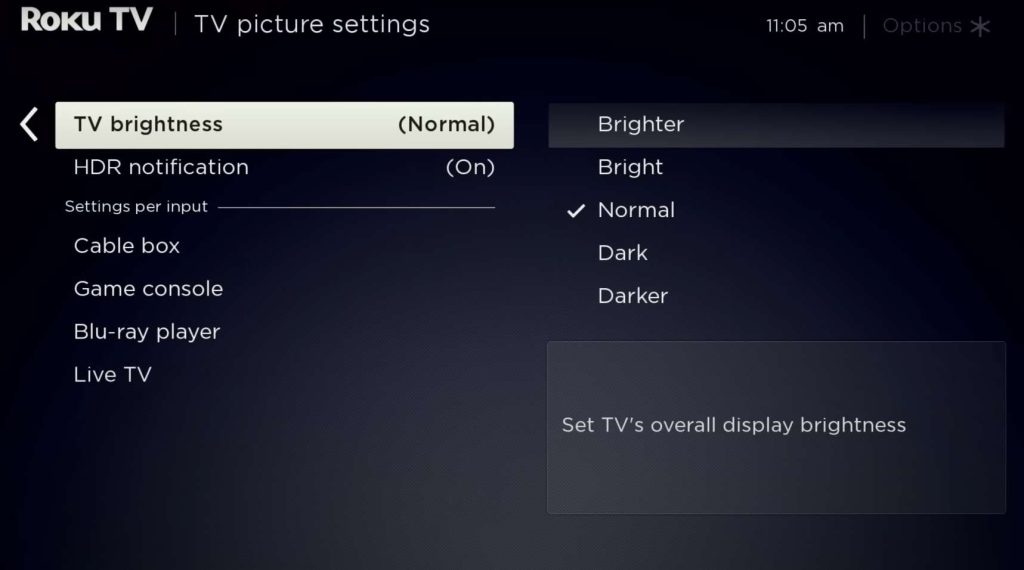 tv brightness setting on roku tv