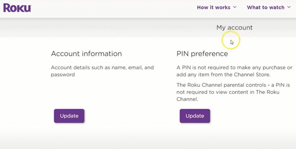 PIN Preference option on roku website