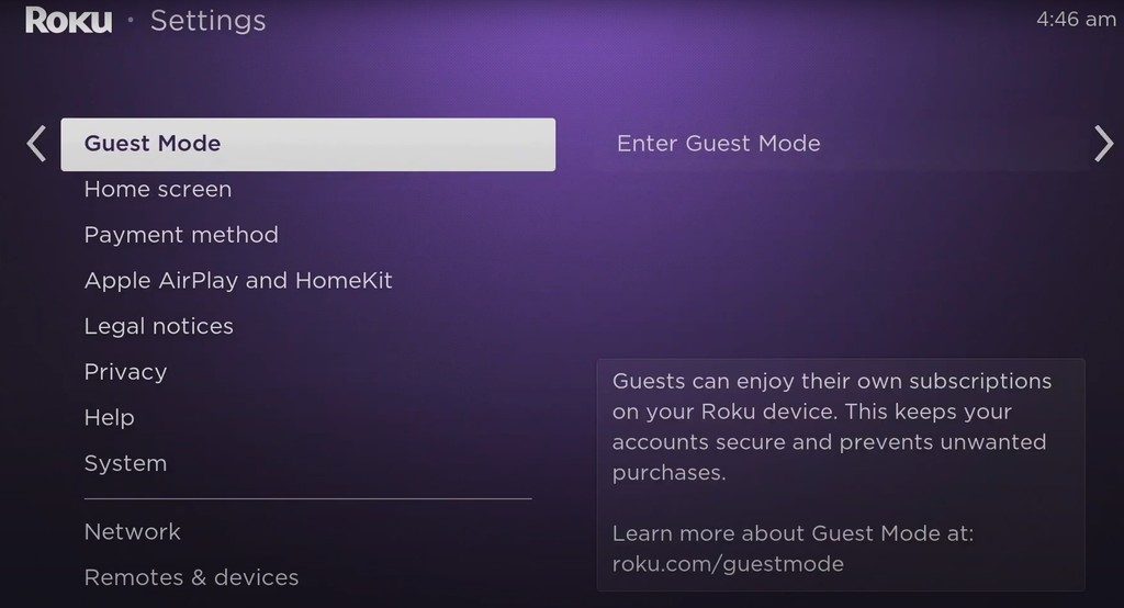 roku tv guest mode