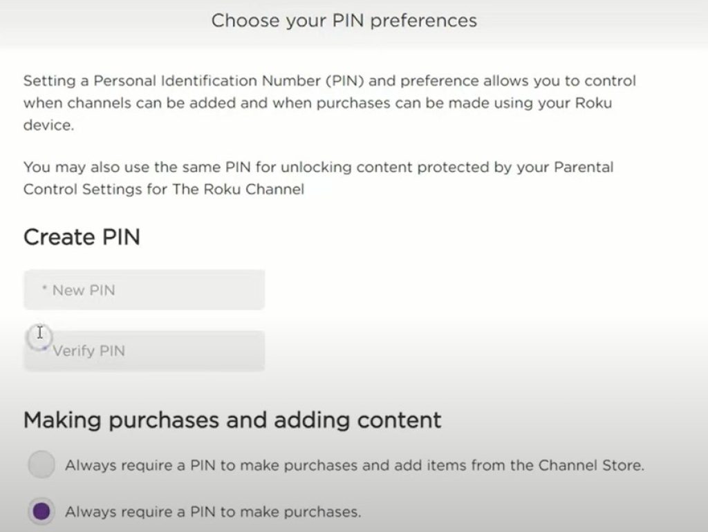 roku website create PIN option