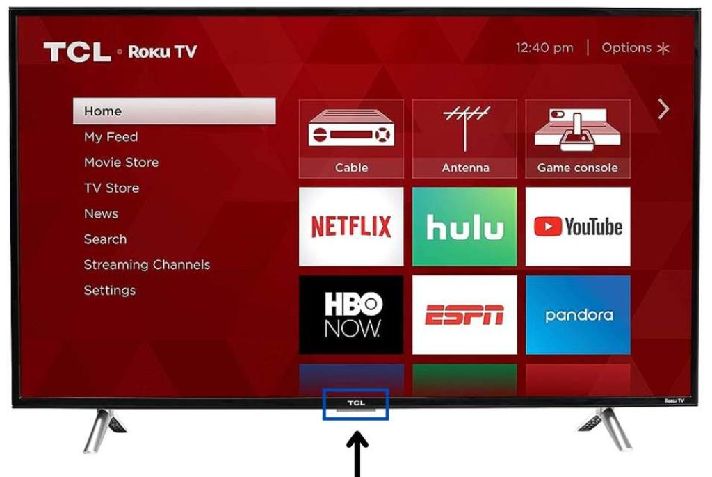 Control buttons right below the TCL Roku TV