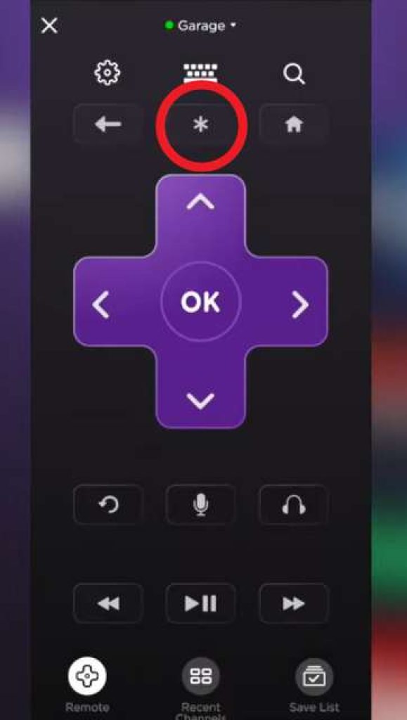 Showing star button on the roku mobile aap remote pannel 