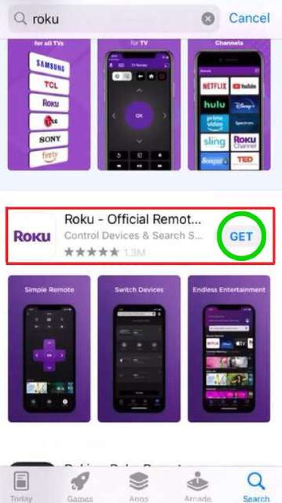 The roku app on IOS 