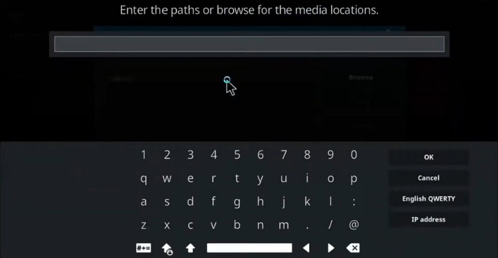 Media location input box in kodi app