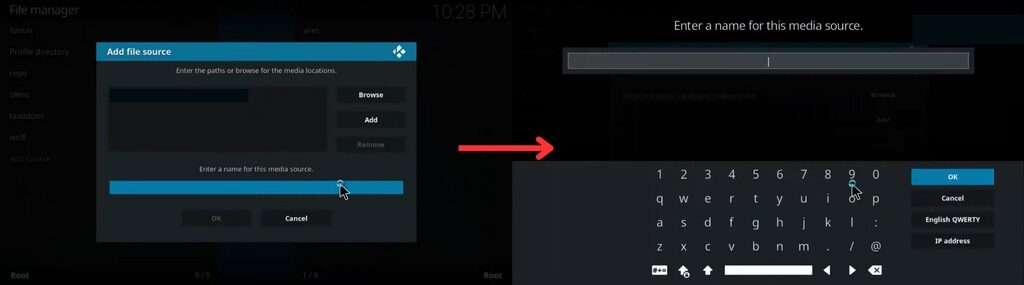 Media source name box in Kodi app