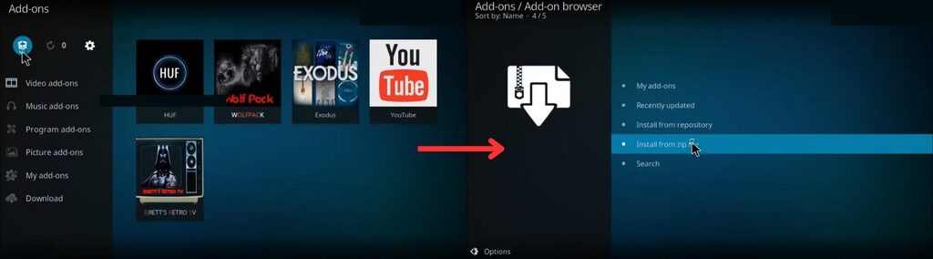 Package Installer option in Kodi app