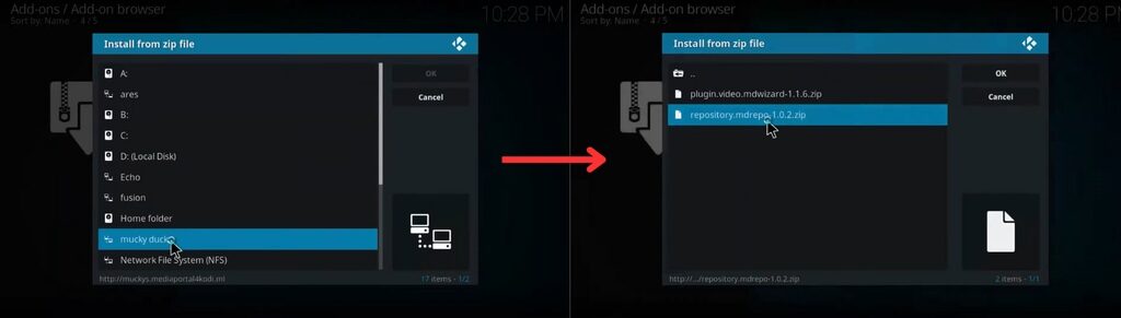 Process to install zip file in Kodi app