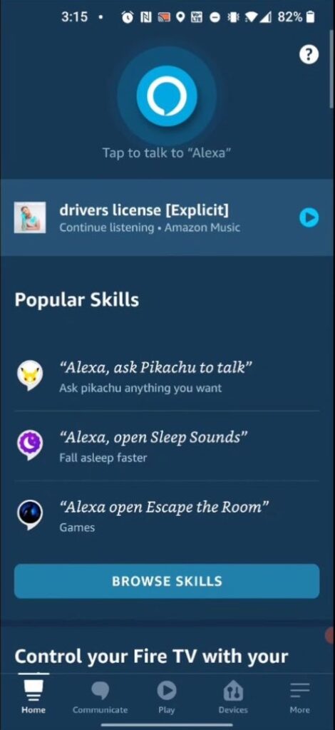 Home page of Alexa App in smartphone