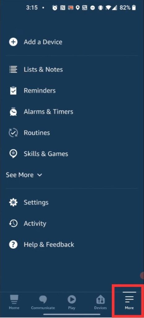 More Options in Alexa App