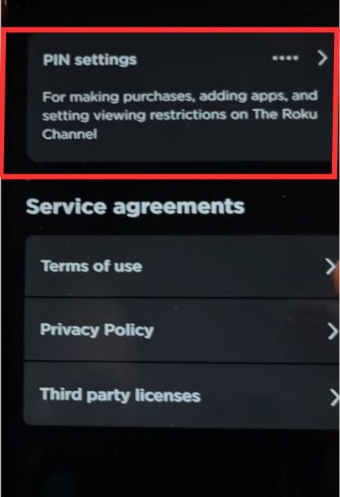 Pin setting option in roku mobile app