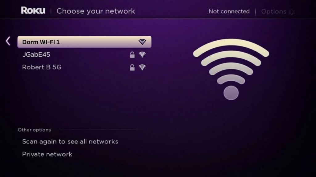 Selecting dorm network on Roku