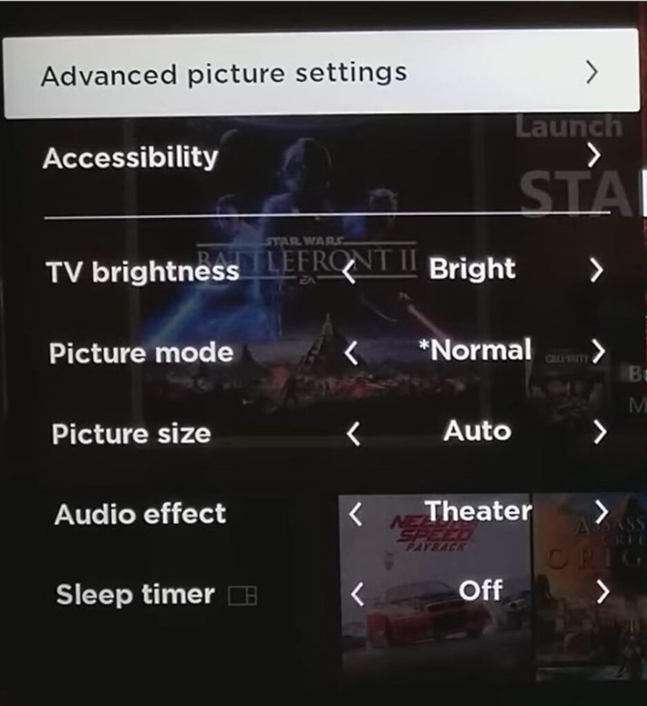 advance picture settings on tcl roku tv  