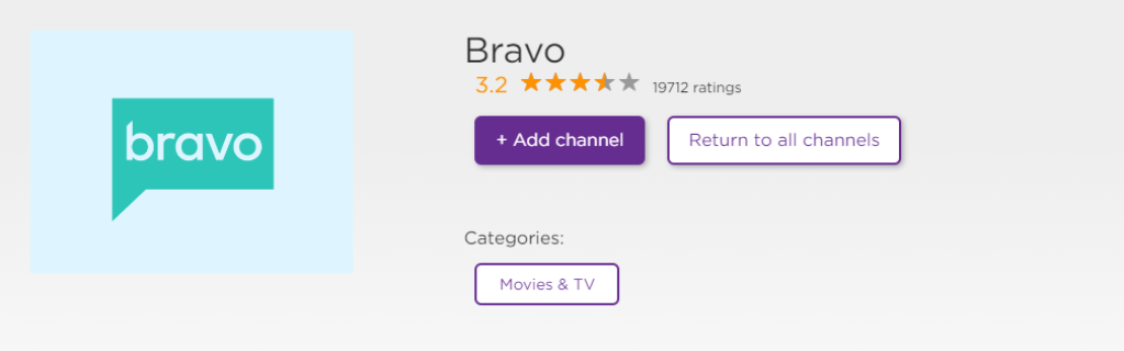 bravo channel app on roku channel store