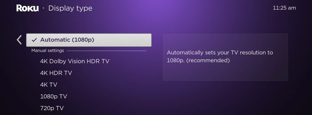 display type screen resolution on roku tv 