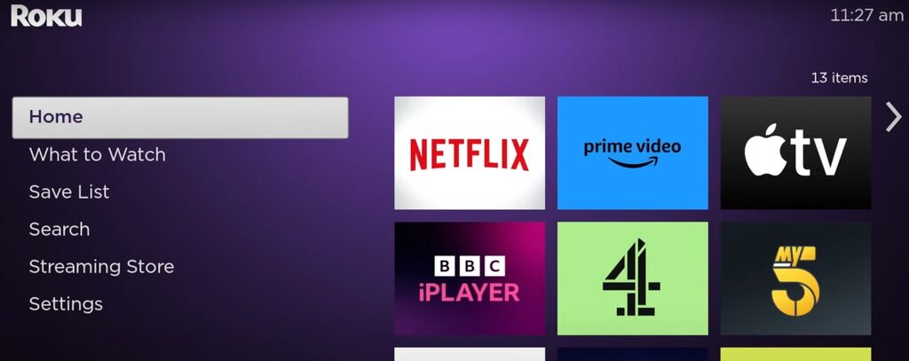 home screen on roku tv