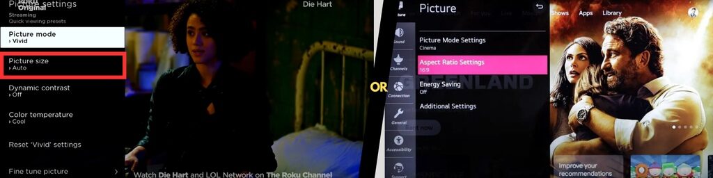 picture size on roku tv setting