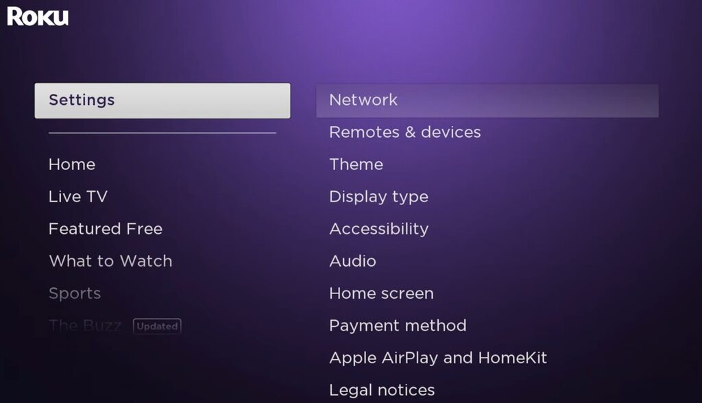 settings option on roku tv 