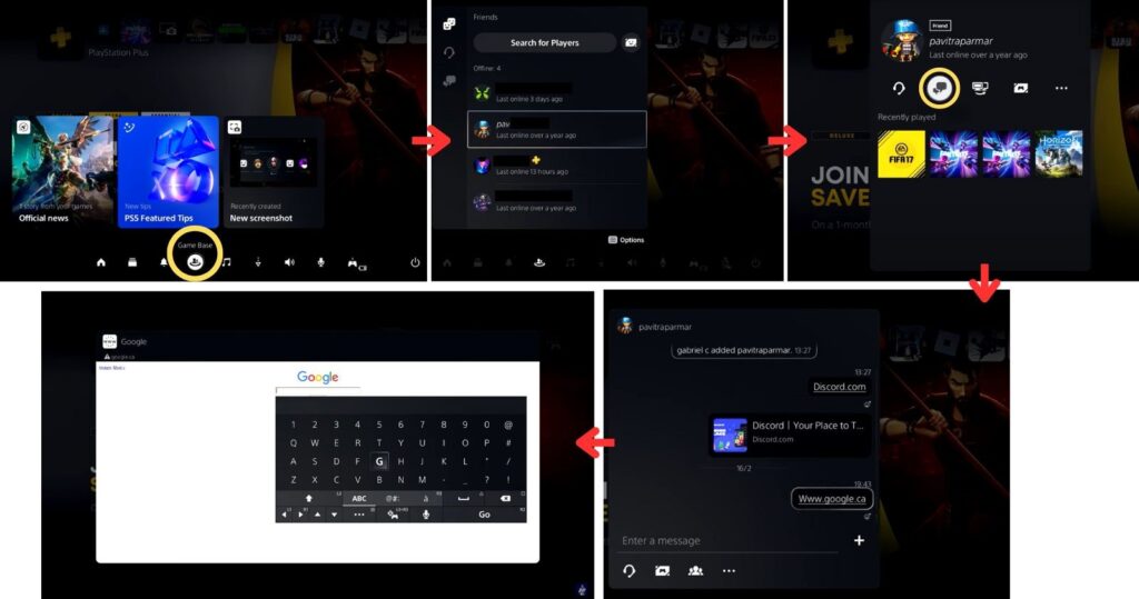 Accessing websites through PS5 Game Base chat