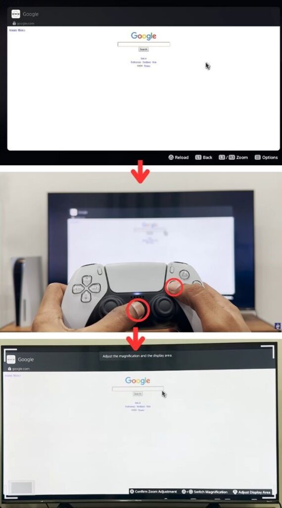 Adjusting zoom for full-screen browsing on PS5