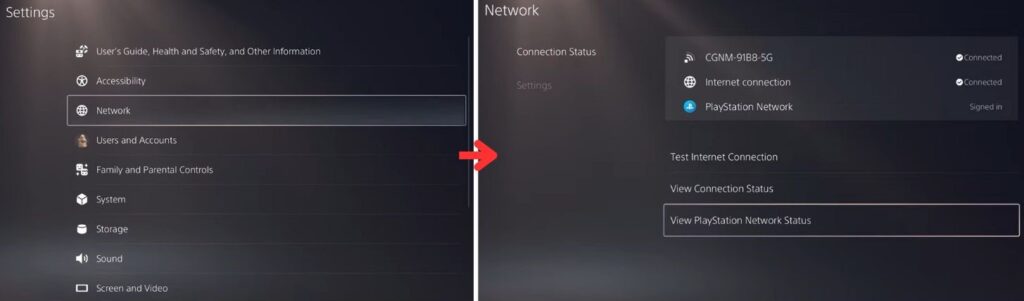 Navigating to PlayStation Network Status