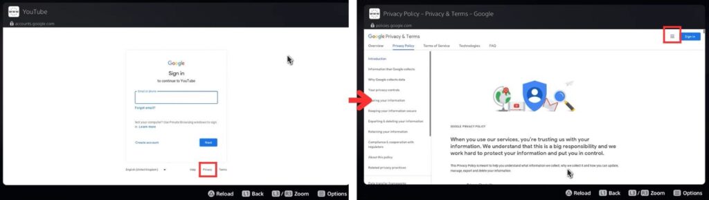 Signing in and accessing Privacy on YouTube